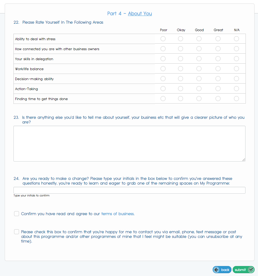 HIGH TICKET APPLICATION FORM EXAMPLE